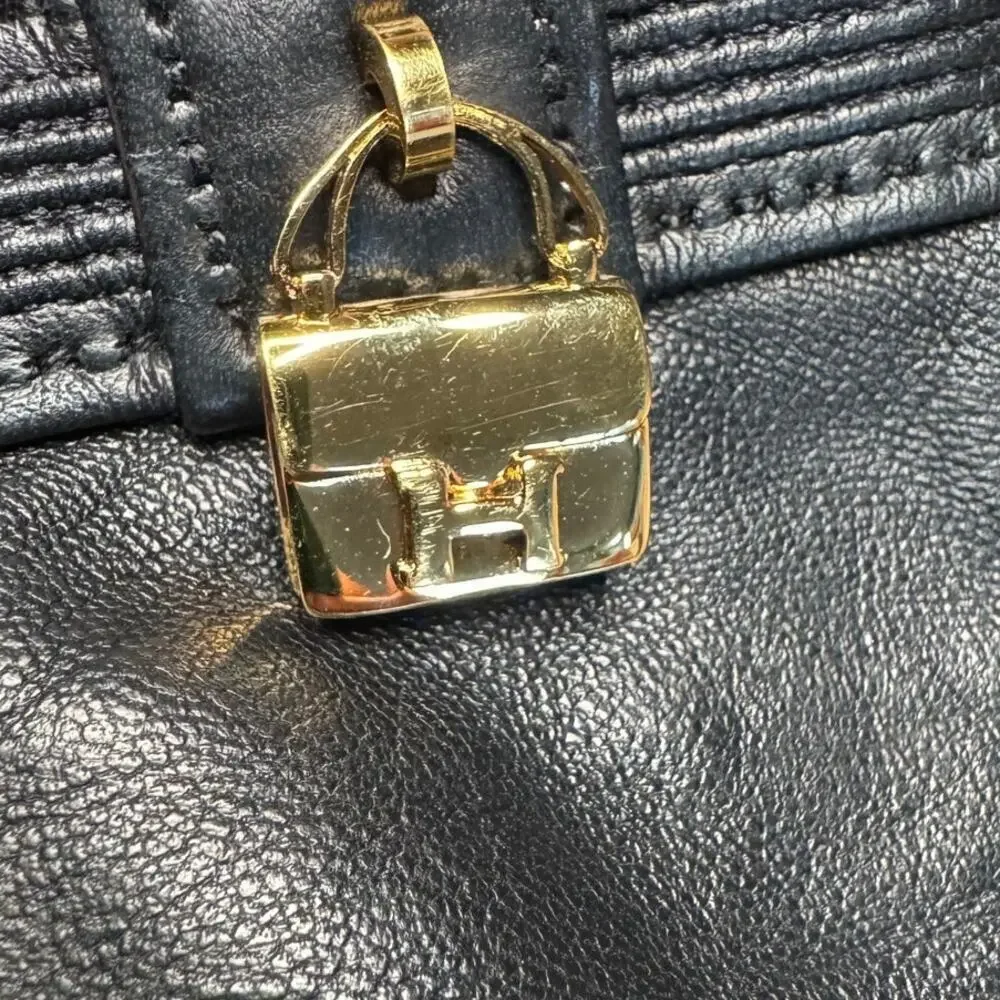 Hermes Kelly Constance Gold Amulette Black Lambskin Leather Gloves Size XS 6.5